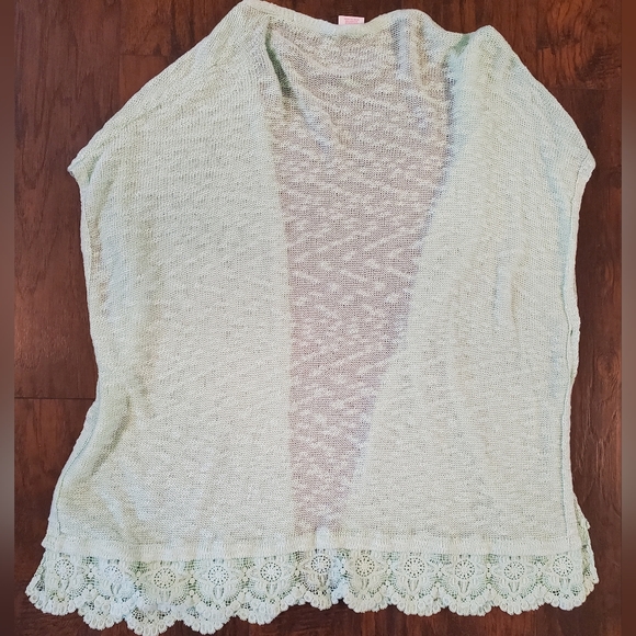 Sleep Sense Mint Green Open Front Knit Kimono w/Crochet Lace Hem Size L/XL - Picture 4 of 7